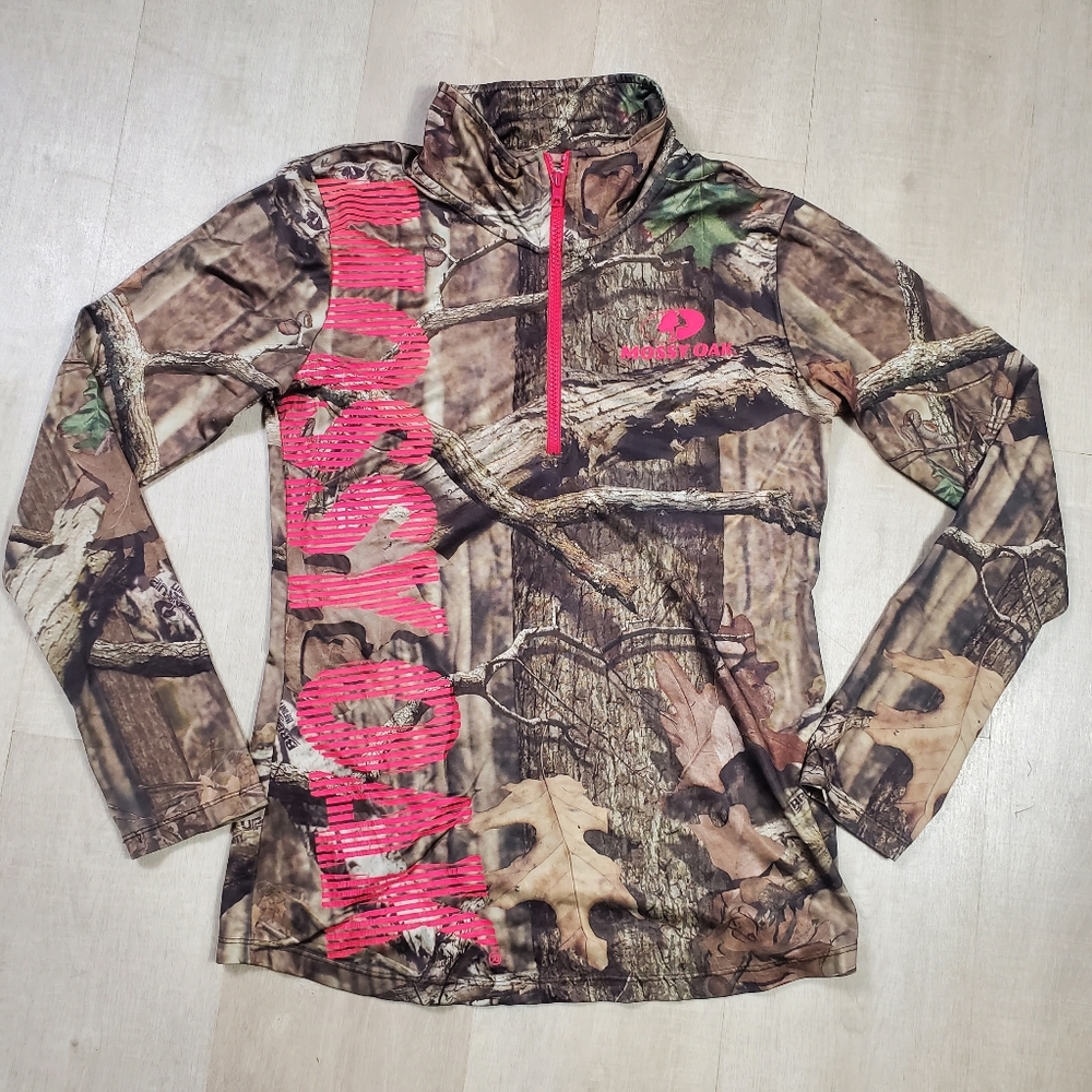 Mossy Oak Break-Up Infinity 1/4-Zip Performance Shirt Womans XL Camo Long Sleeve